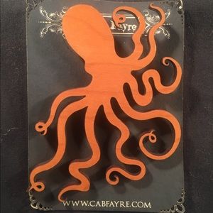 Laser Cut Wooden Octopus Brooch NWT